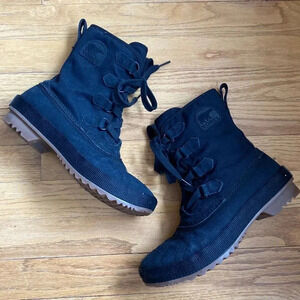 Sorel sz 7 *rare black canvas lace up boots great pre owned condition